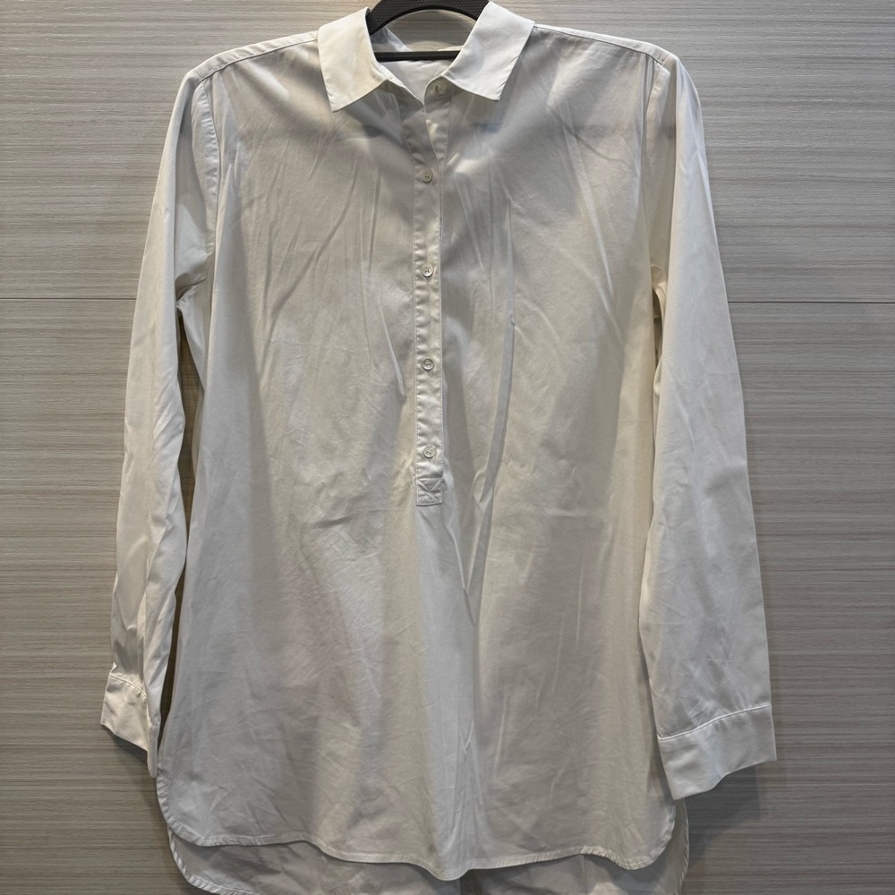 J. McLaughlin White Popover Crisp Poplin Long Sleeve Tunic Shirt size Medium